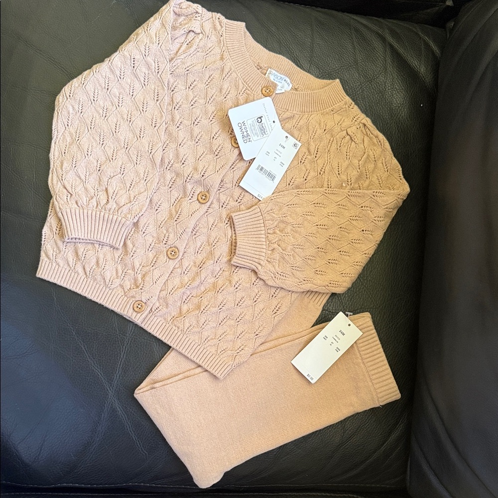 Tan Knit Cardigan and Pants Set